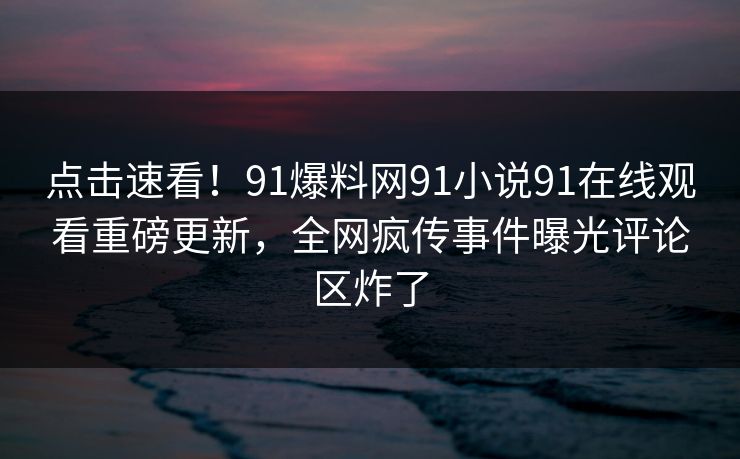 点击速看！91爆料网91小说91在线观看重磅更新，全网疯传事件曝光评论区炸了