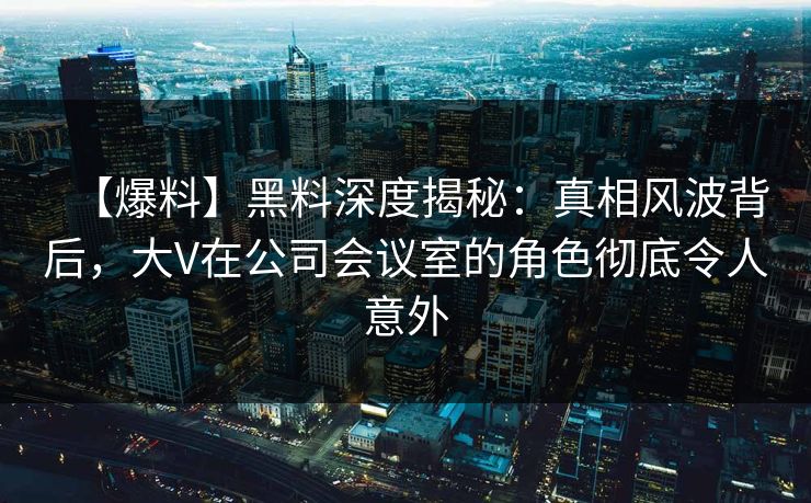 【爆料】黑料深度揭秘：真相风波背后，大V在公司会议室的角色彻底令人意外